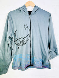 Moon Print Lined Zip Hood Top