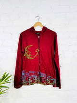 Moon Print Zip Hood Top