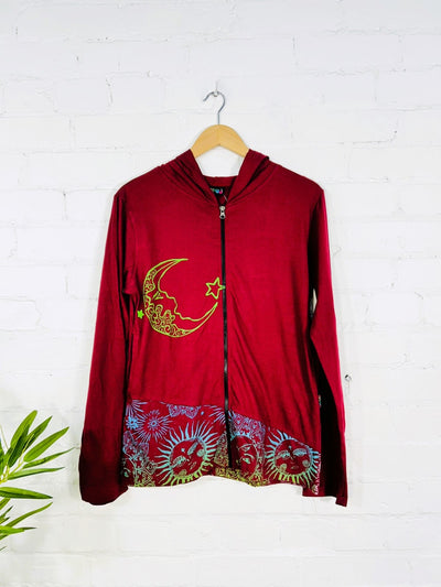 Moon Print Zip Hood Top