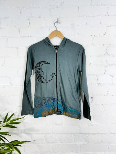 Moon Print Zip Hood Top