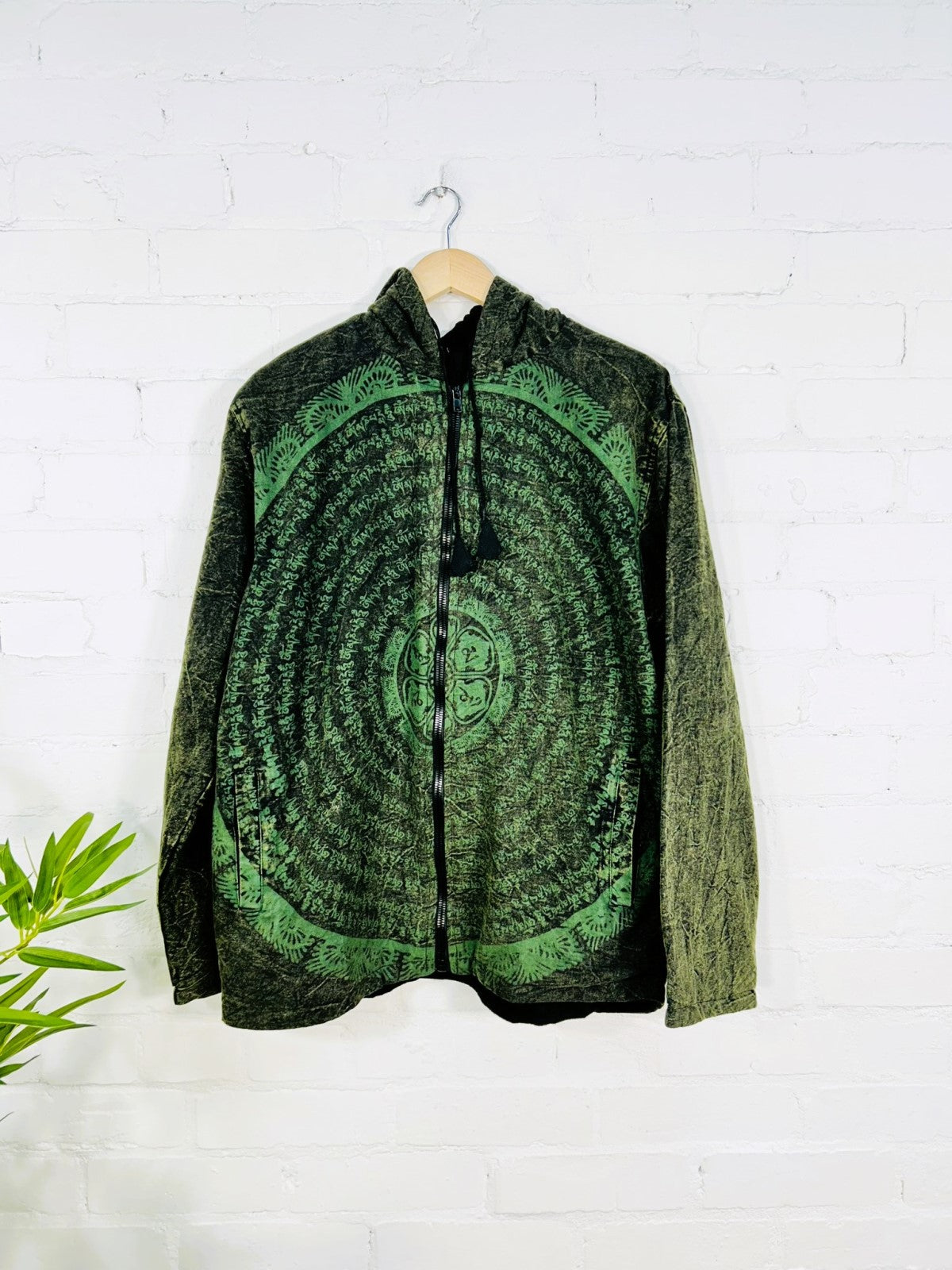 Prayer Print Lined Zip Hood Top