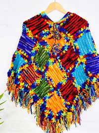Multi Crochet And Patch Knitted V Poncho