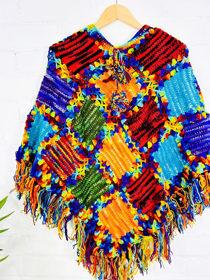 Multi Crochet And Patch Knitted V Poncho