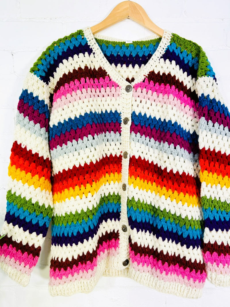 Multi Crochet Wool Cardigan