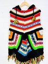 Multi Pattern V-Shape Hooded Poncho