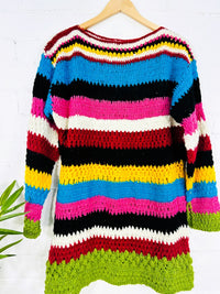 Multi Knitted Long Sleeve Short Dress