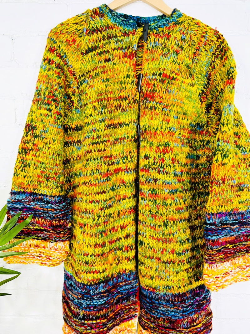 Multi Knitted Long Toggle Cardigan