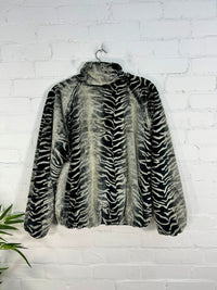 Fluffy Zebra Print Zip Jacket