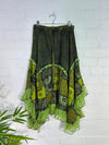 Patch & Screen Print Lace Trim Midi Skirt