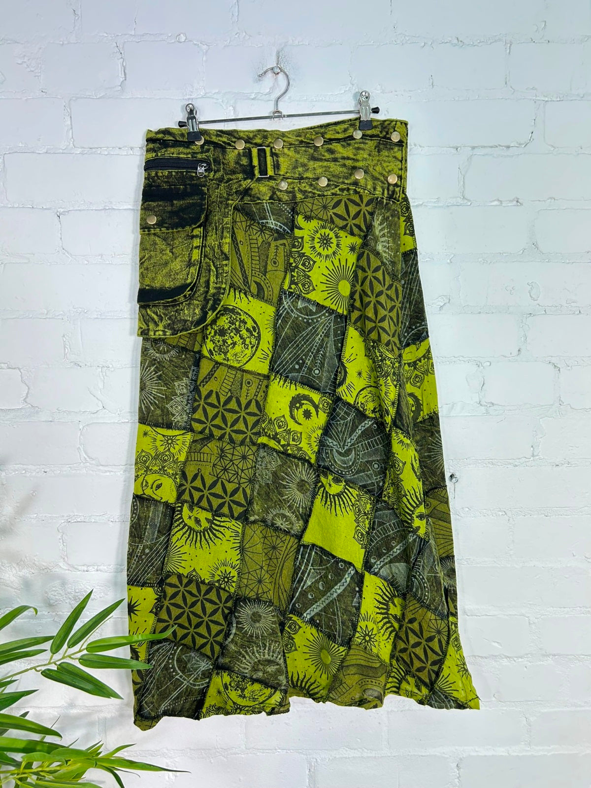 Patch & Screen Print Long Popper Skirt
