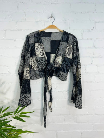 Patch & Screen Print Long Sleeve Tie Top