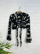 Long Sleeve Cropped Tie Top