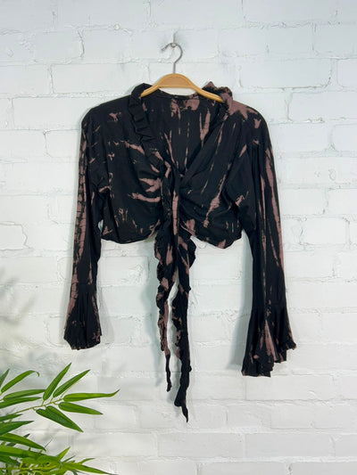Long Sleeve Cropped Tie Top