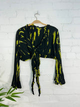 Long Sleeve Cropped Tie Top