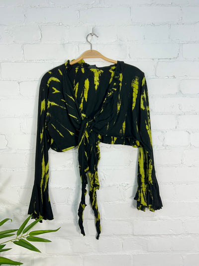 Long Sleeve Cropped Tie Top