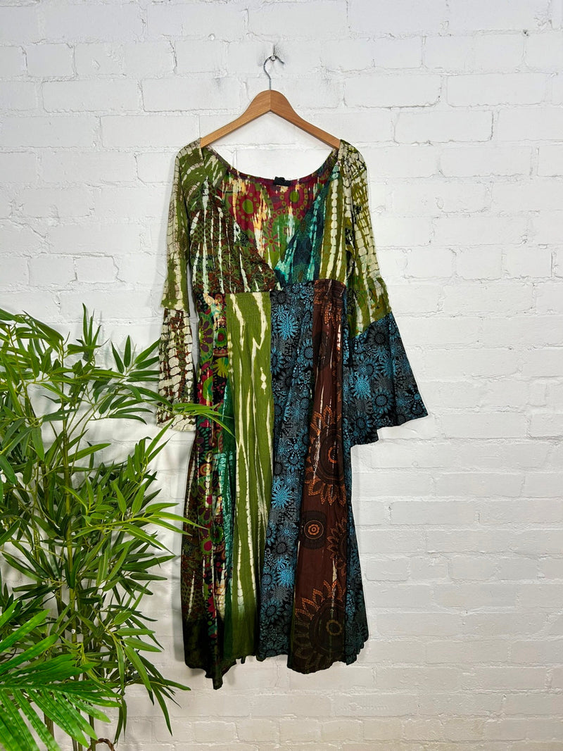 Patchwork Long Sleeve Long Dress