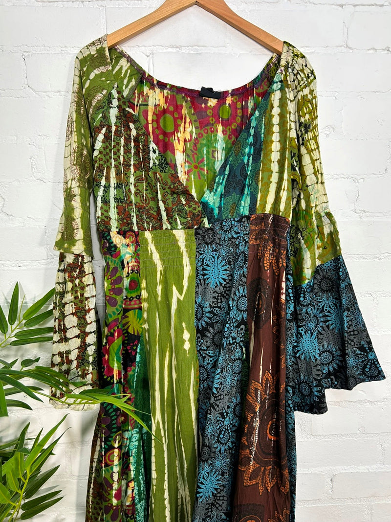 Patchwork Long Sleeve Long Dress