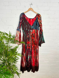 Patchwork Long Sleeve Long Dress