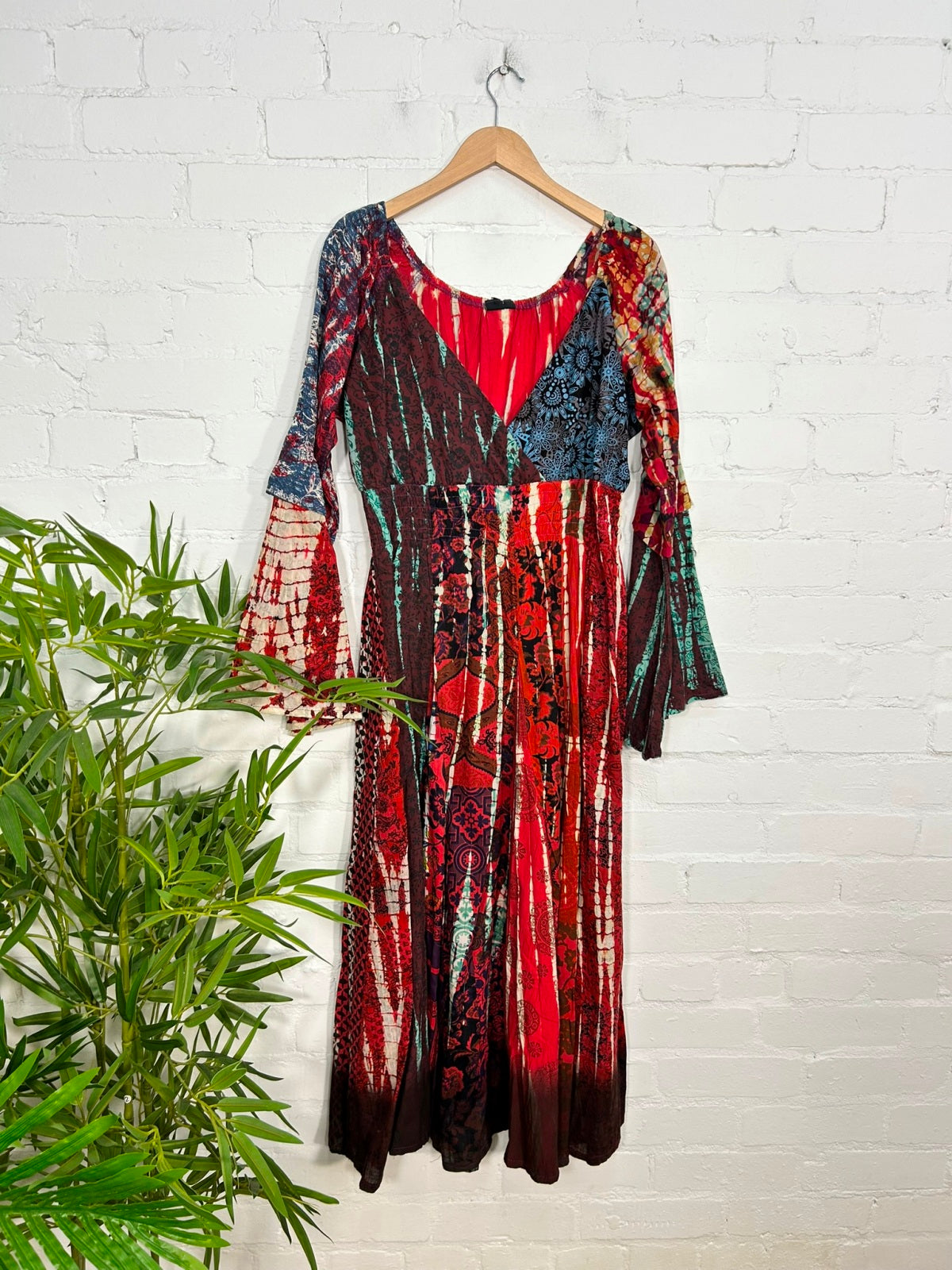 Patchwork Long Sleeve Long Dress