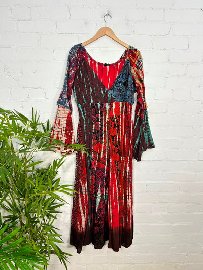 Patchwork Long Sleeve Long Dress