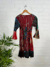 Patchwork Long Sleeve Short Dress