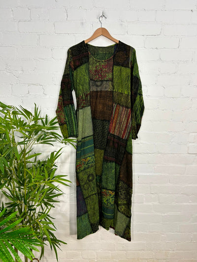 Patchwork Long Sleeve Long Dress