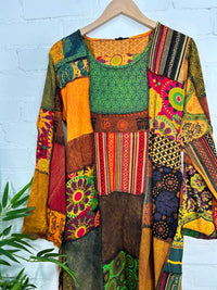 Patchwork Long Sleeve Long Dress