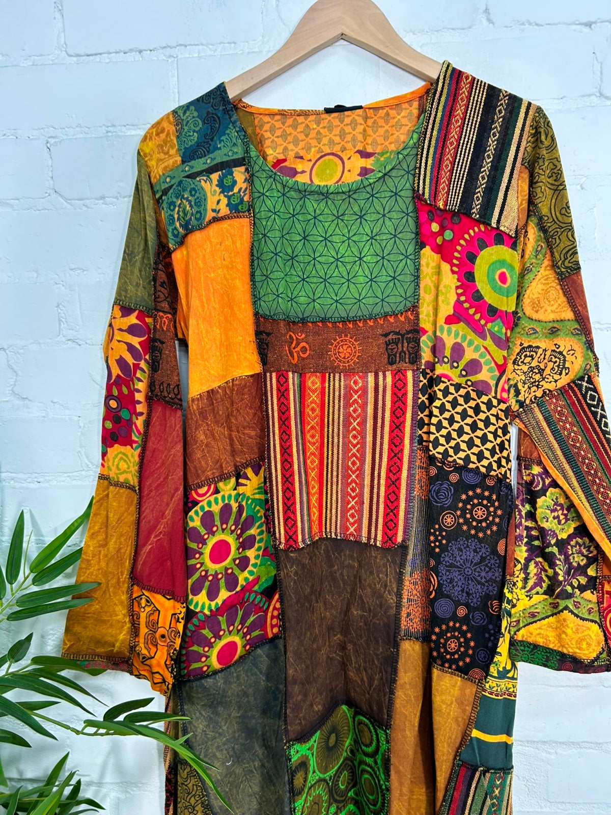 Patchwork Long Sleeve Long Dress