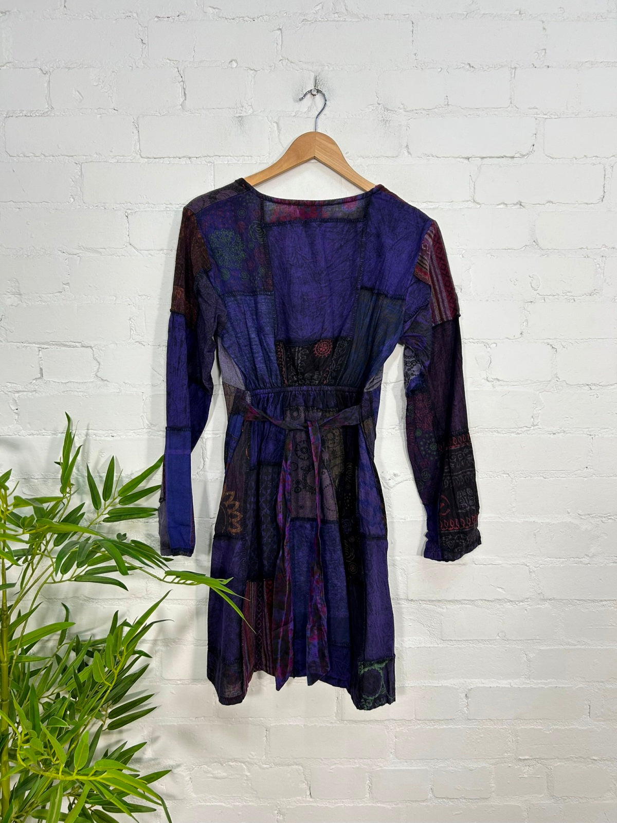 Patchwork Long Sleeve Midi Dress
