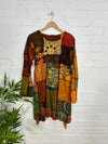 Patchwork Long Sleeve Midi Dress