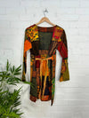 Patchwork Long Sleeve Midi Dress