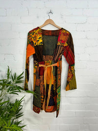 Patchwork Long Sleeve Midi Dress