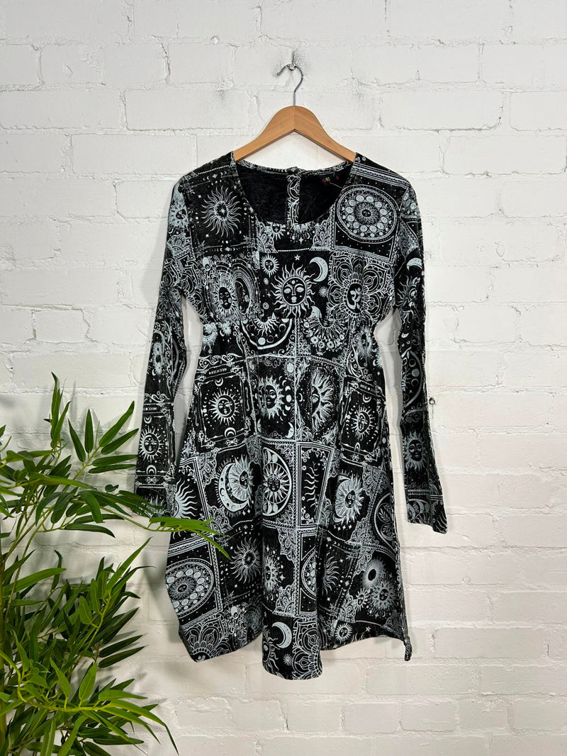 Celestial Print Long Sleeve Dress