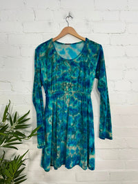 Tie Dye Velvet Long Sleeve Short Dress