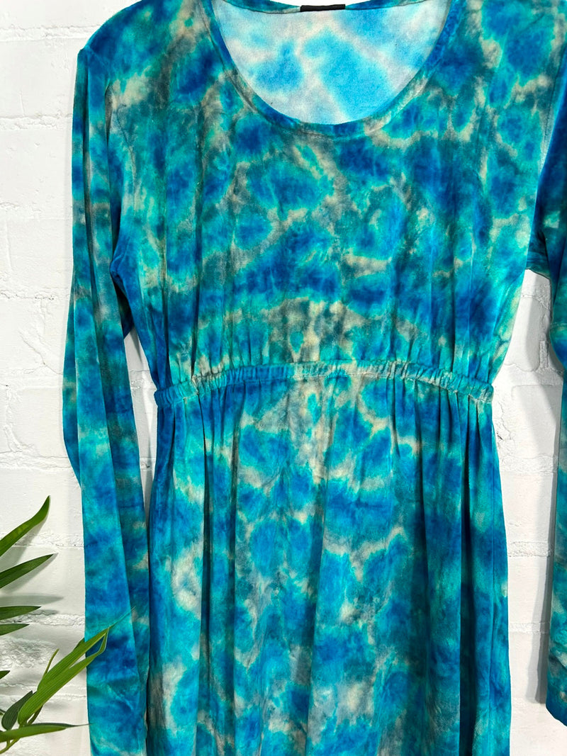 Tie Dye Velvet Long Sleeve Short Dress