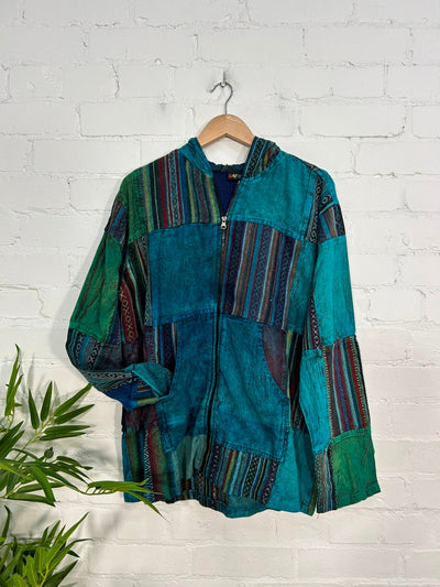 Patchwork Zip Hooded Jacket