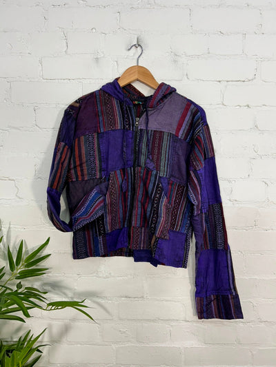 Patchwork Zip Hooded Crop Jacket