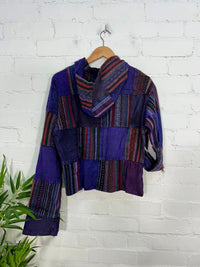 Patchwork Zip Hooded Crop Jacket