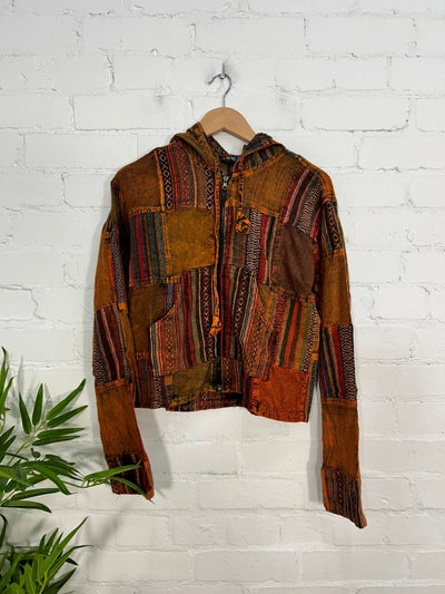 Patchwork Zip Hooded Crop Jacket