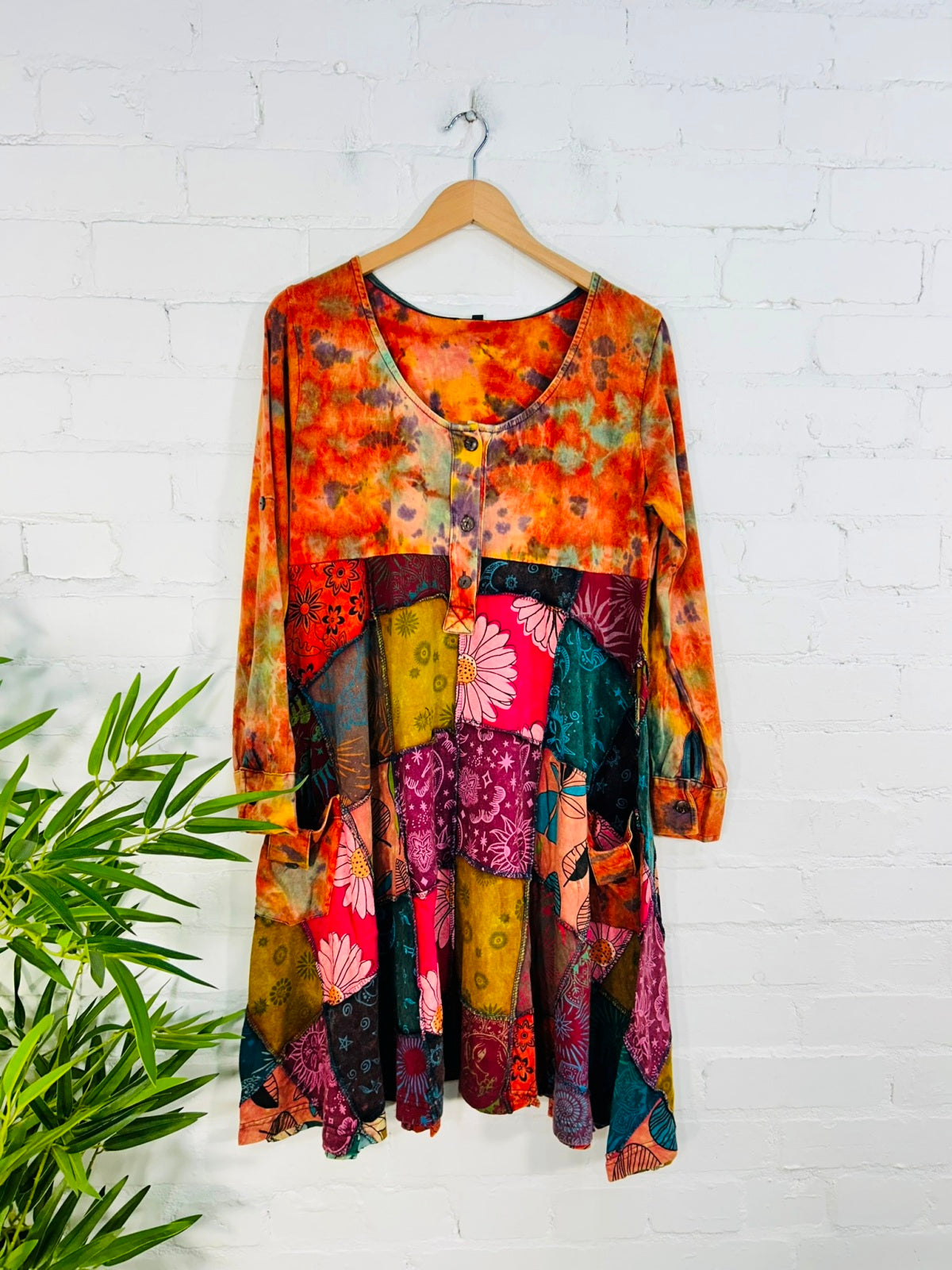 Patch Long Sleeve Dress