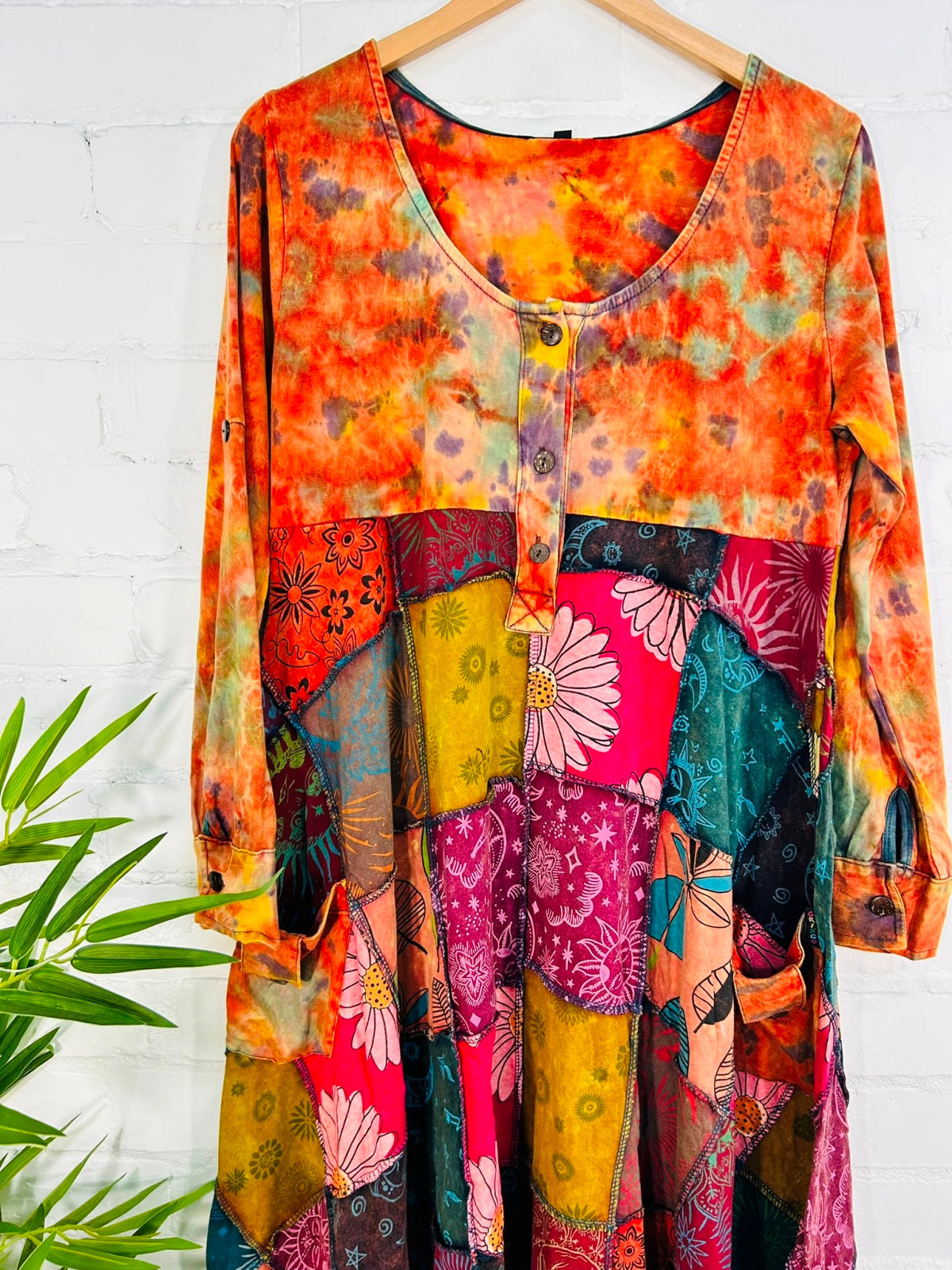 Patch Long Sleeve Dress