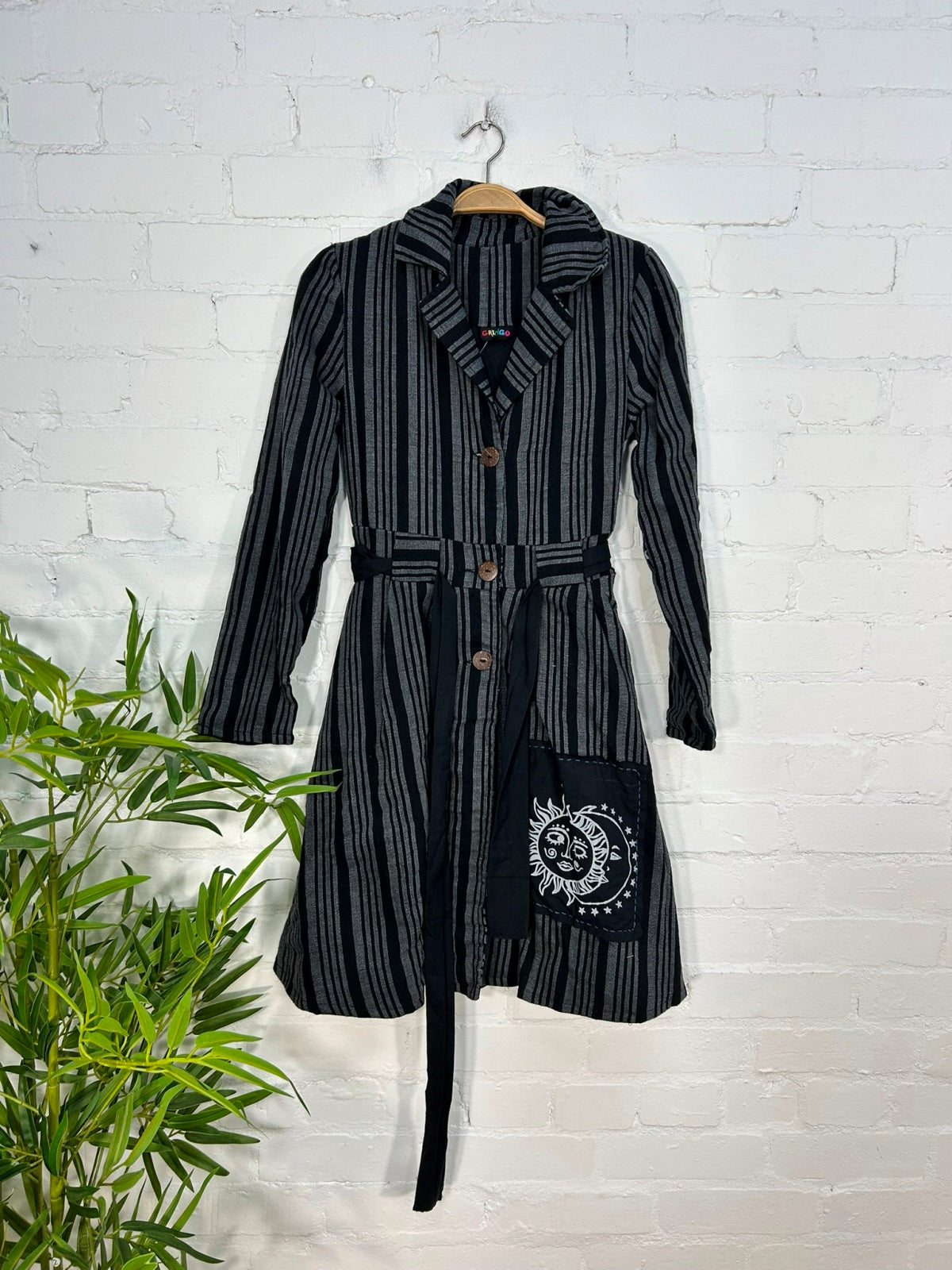 Sun and Moon Print Striped Coat