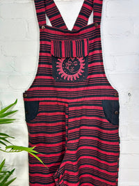 Sun and Moon Print Striped Dungarees