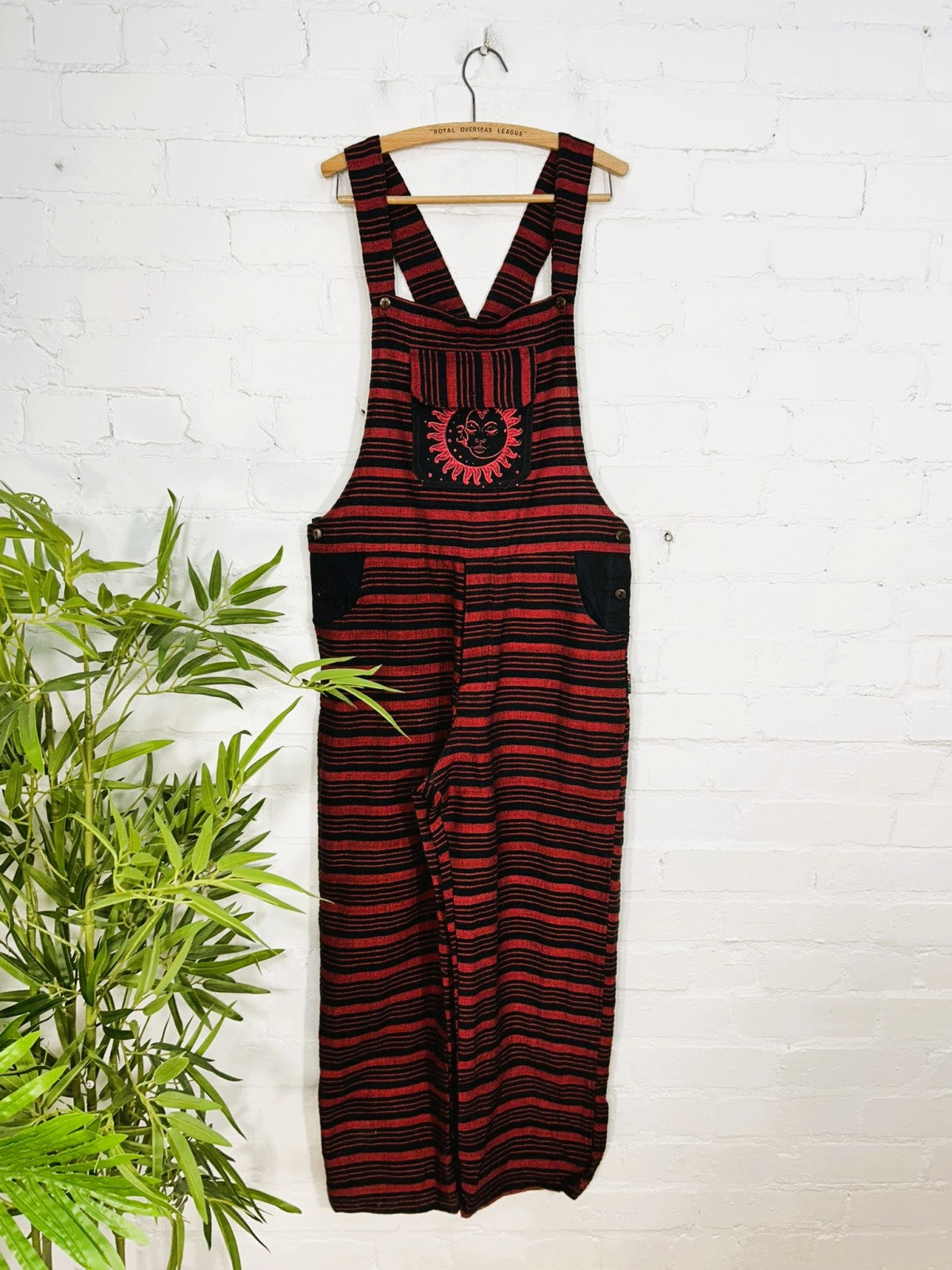 Sun and Moon Print Striped Dungarees