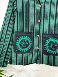 Sun and Moon Print Striped Lined Jacket