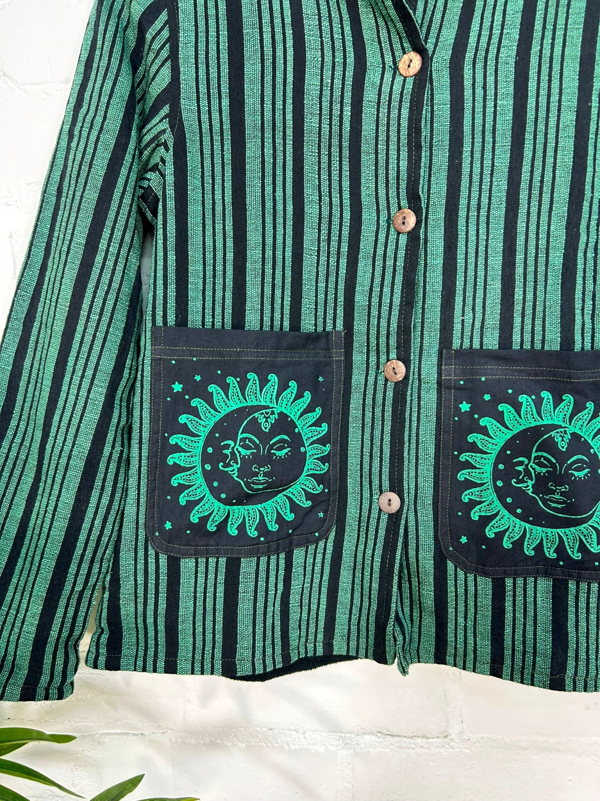 Sun and Moon Print Striped Lined Jacket