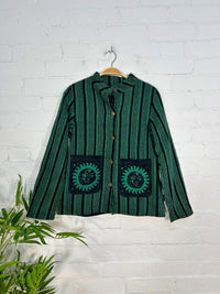 Sun and Moon Print Striped Lined Jacket