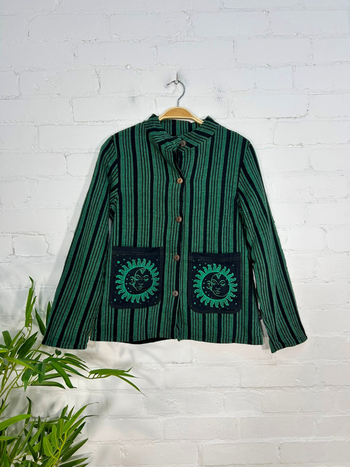 Sun and Moon Print Striped Lined Jacket