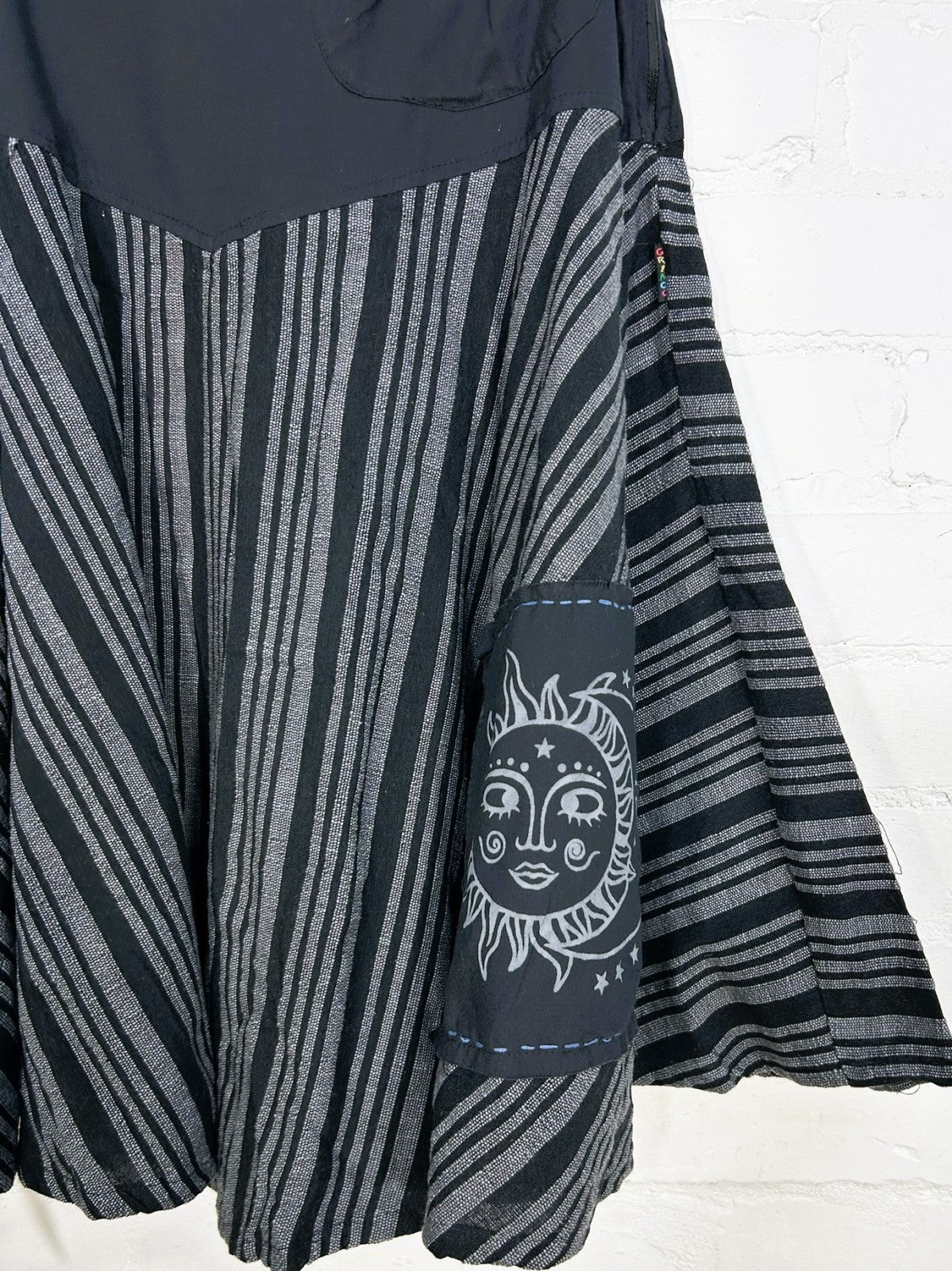 Sun and Moon Print Striped Flared Skirt