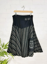 Sun and Moon Print Striped Flared Skirt